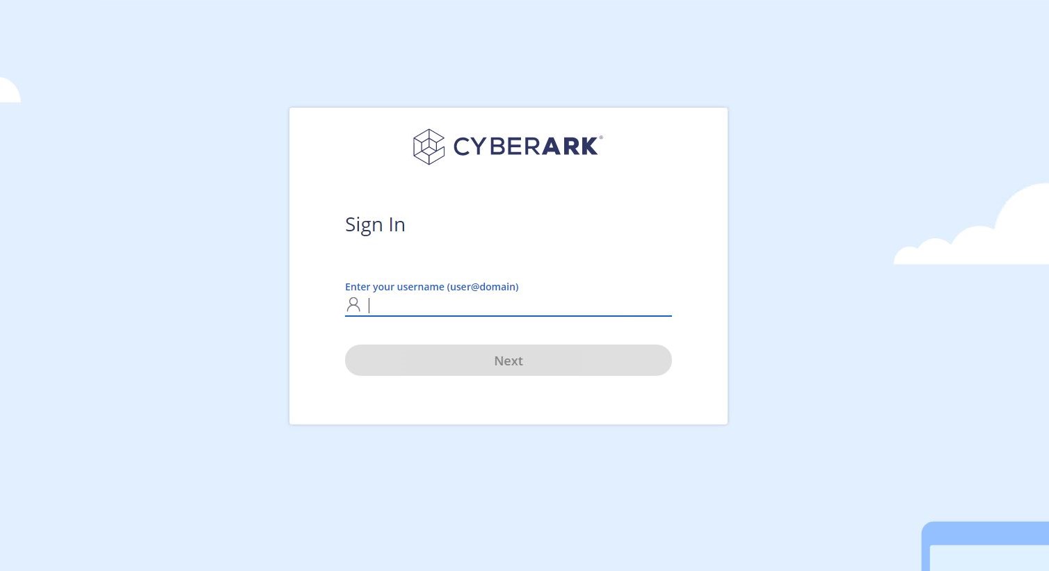 Cyberark Login page, username