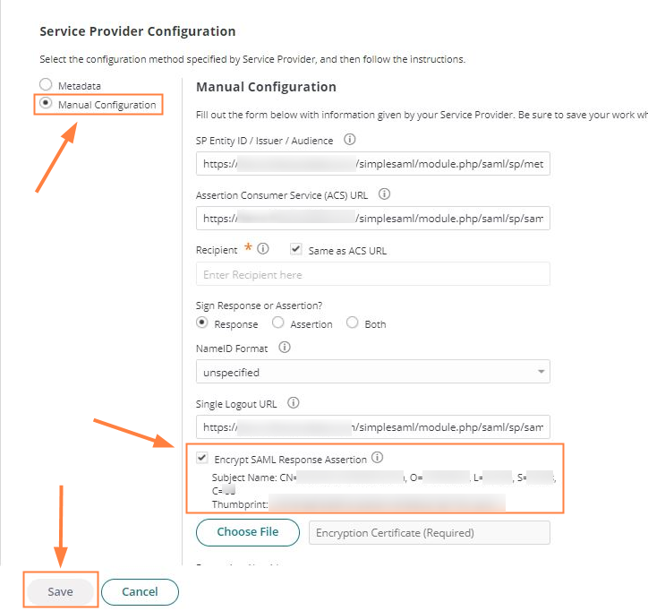 In Cyberark Web App Trust tab, Server Provider Configuration, Manual Configuration selected